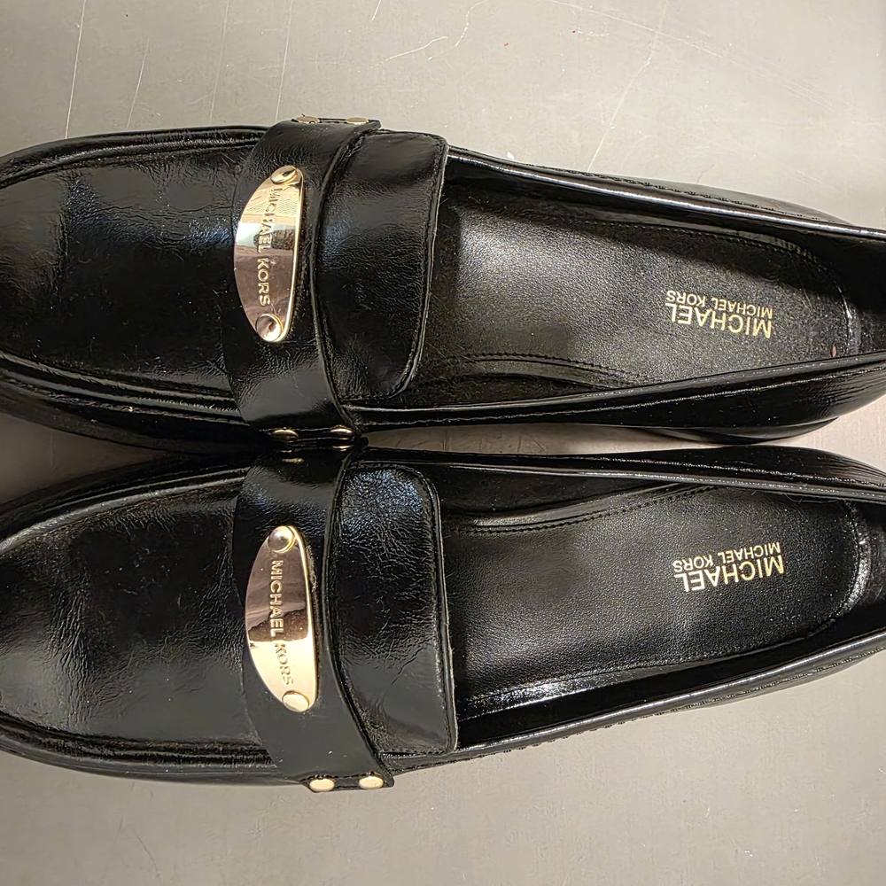 Michael Kors Gold and Black Flats with Classic Loafer Design